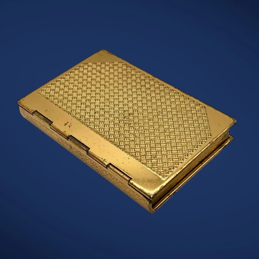 Coty New York Gold Tone Mirror Compact Book Design Hinged MCM Nice Collectible